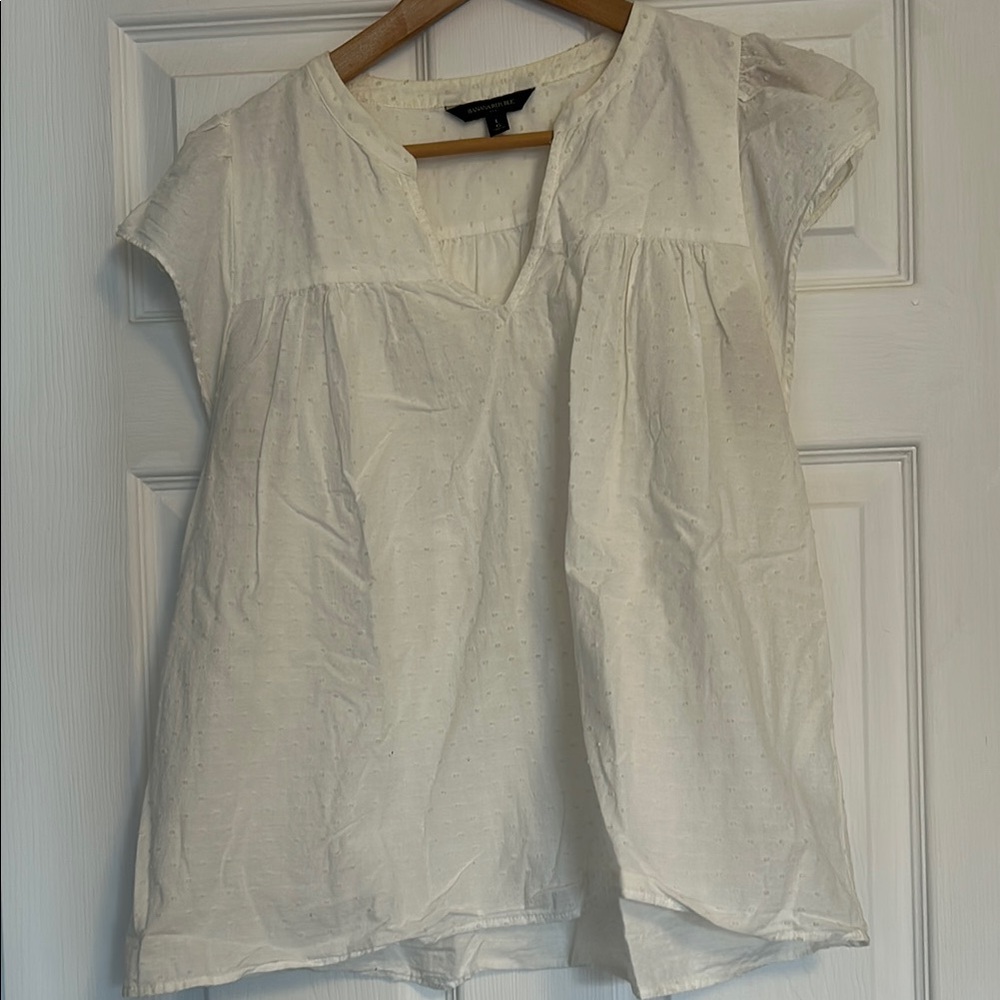 Banana Republic White Smocked Cap Sleeve Blouse